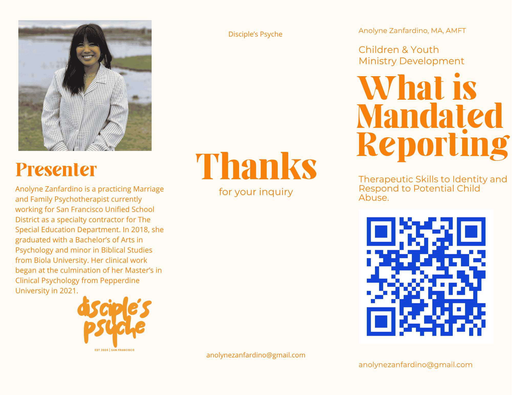  In the Fall of 2024, I launched a mandated reporter training designed for volunteer youth group leaders at a local church in San Francisco. I found that though church leaders may be aware of legal compliance standards for reporting suspected harm of