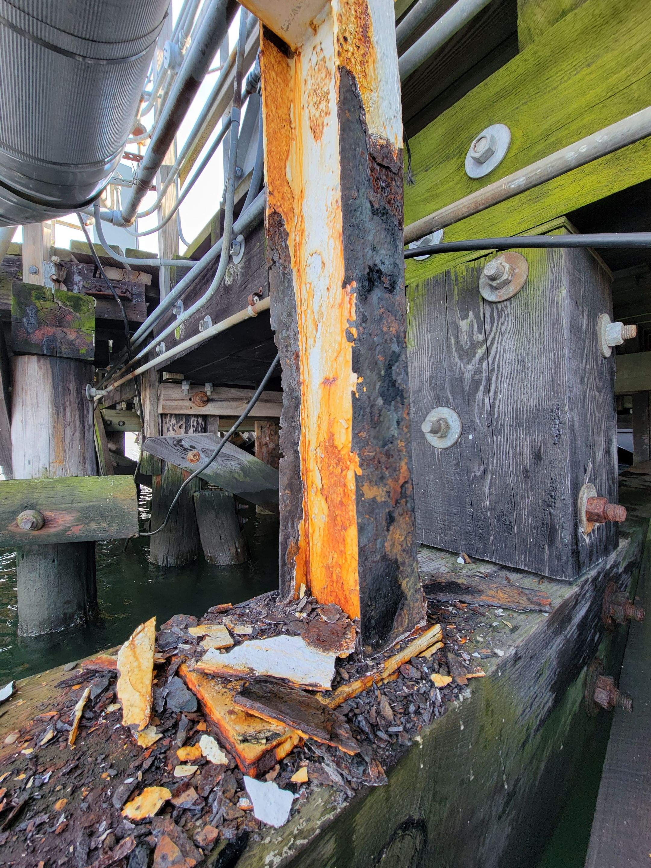 severe corrosion of pipe supports