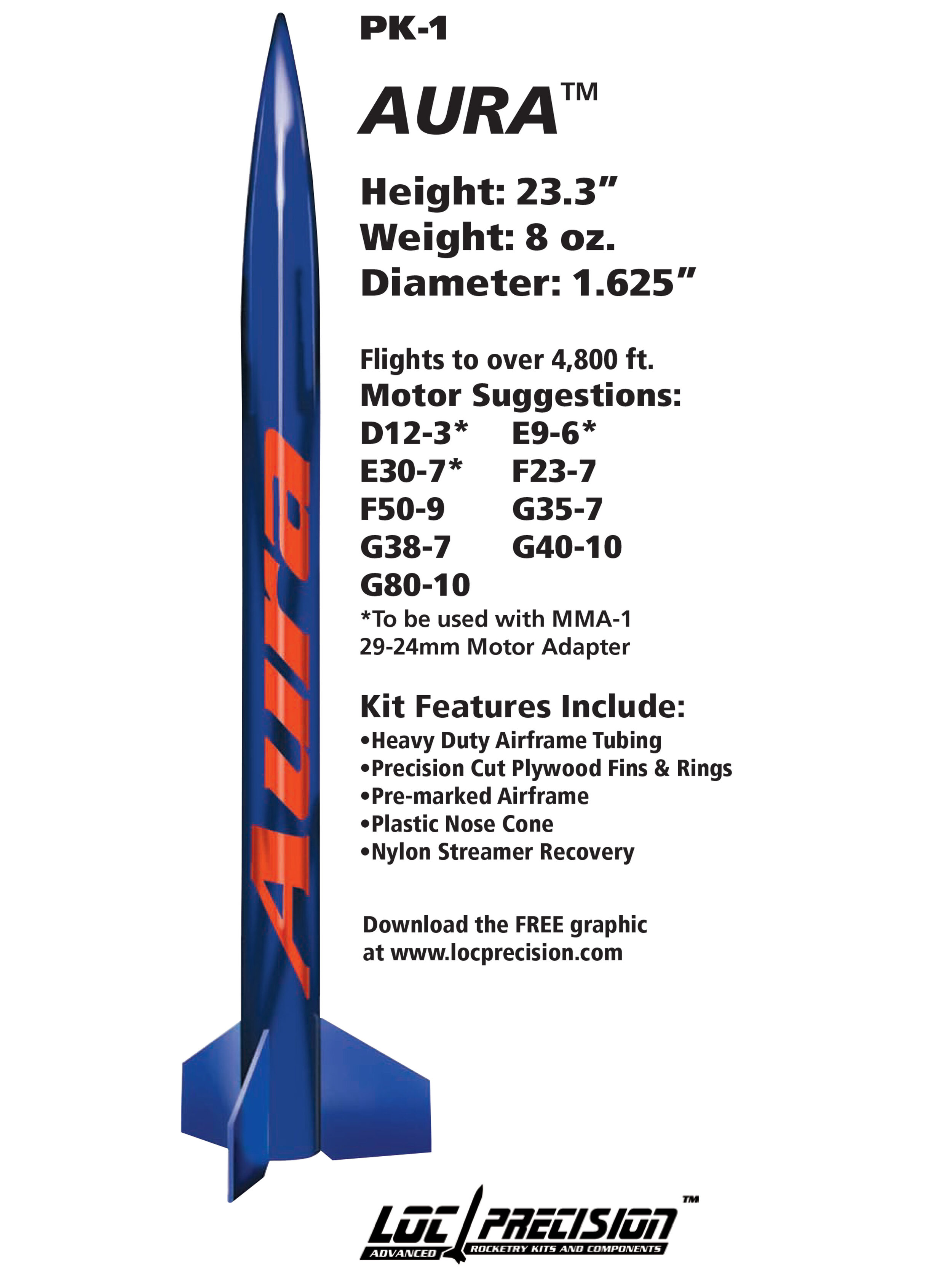 LOC Precision TWT-Phoenix 2.6" Diameter Phoenix Rocket Kit 