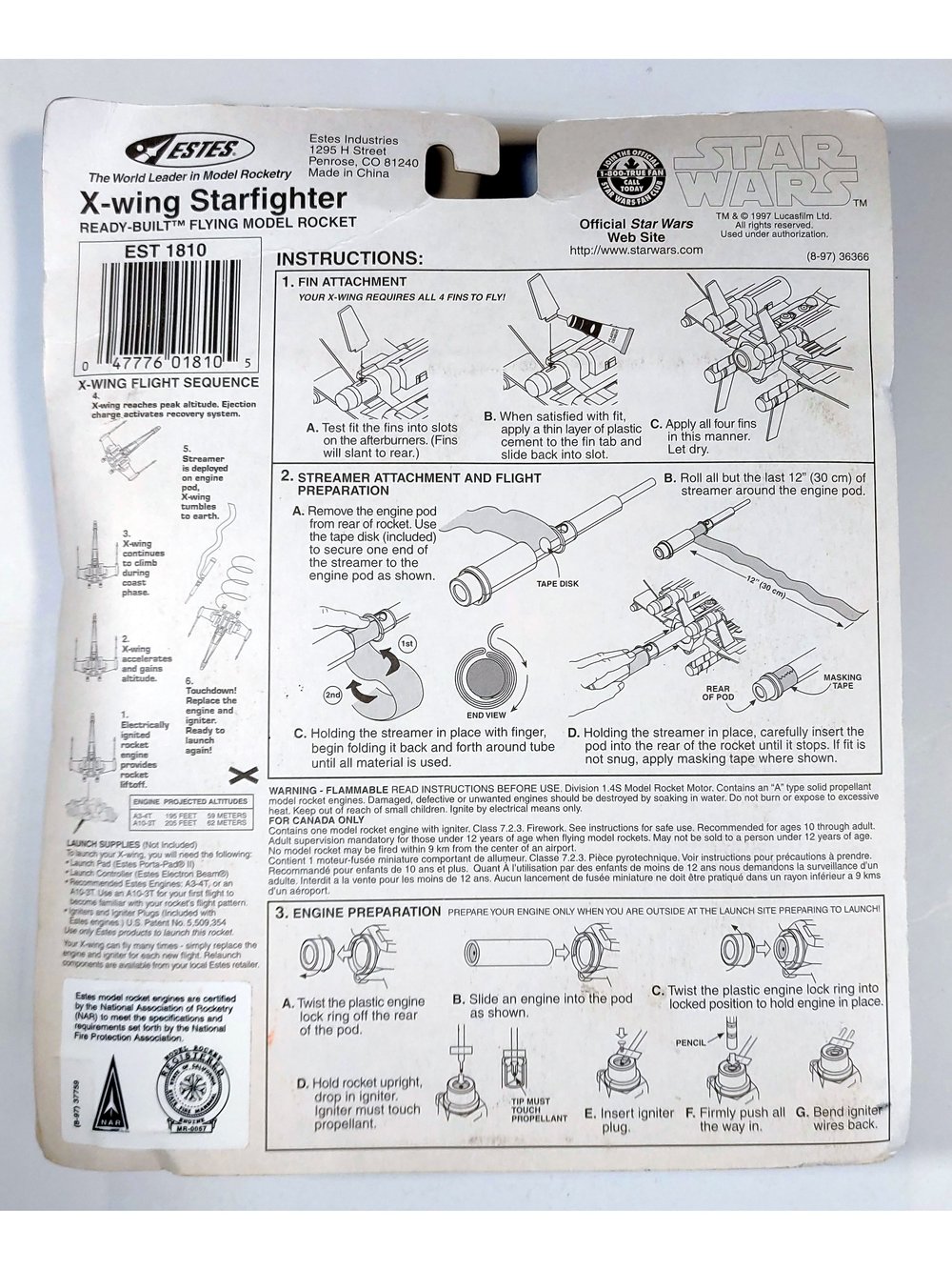 Sterling™Models by ESTES® STAR WARS X-WING Control Line ©1997 #STE6760 Uncomplet