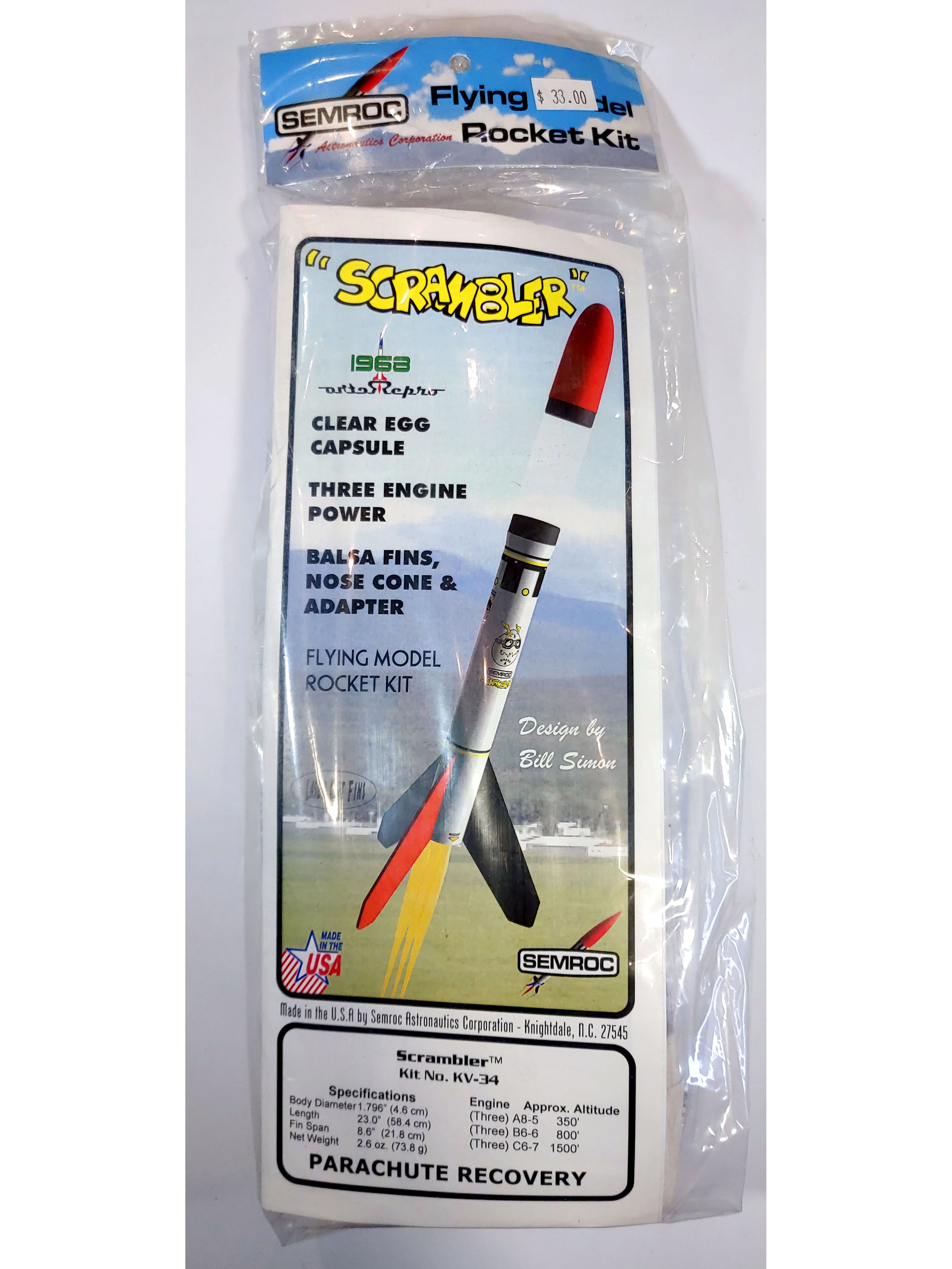 Semroc Flying Model Rocket Kit Lil Hercules KV-14 