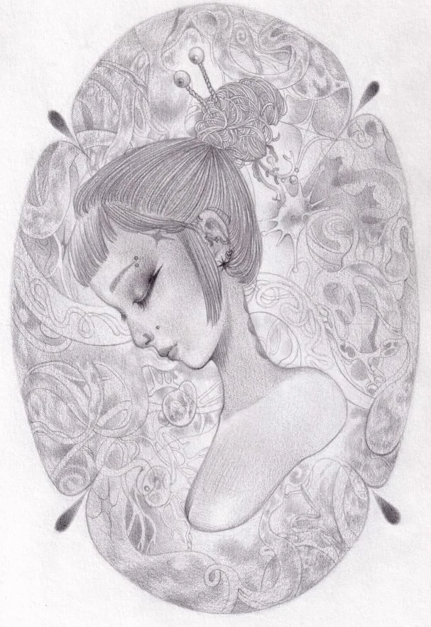 "feel too much" 2025; colored pencil