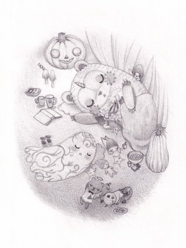 "Drawlloween is over, time for rest" 2025; graphite