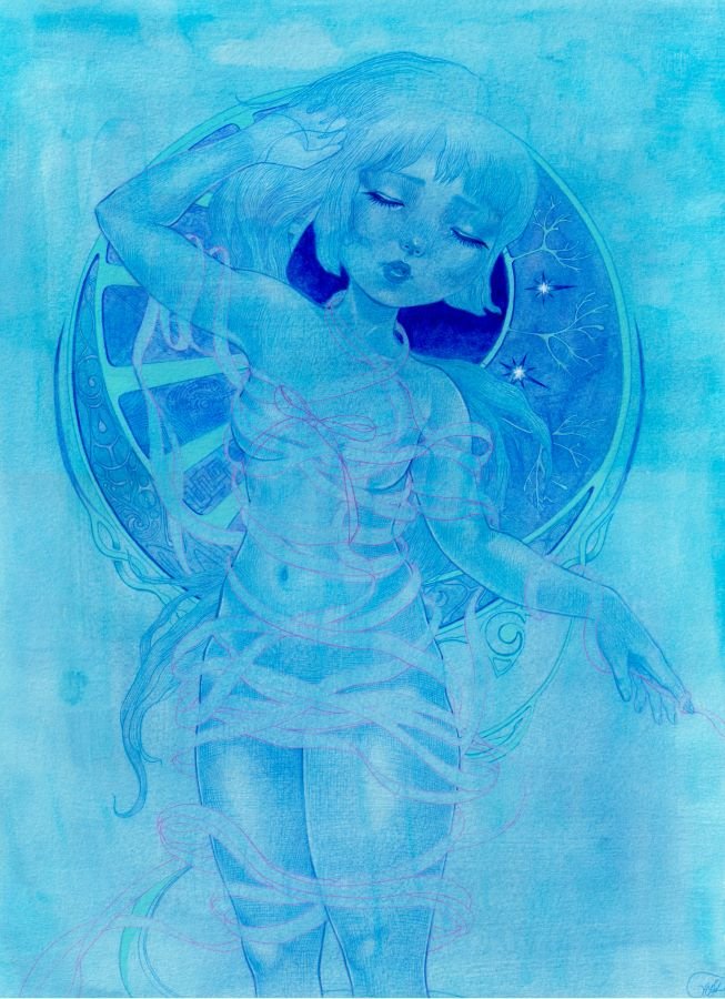 "Trance" 2025; colored pencil and watercolor