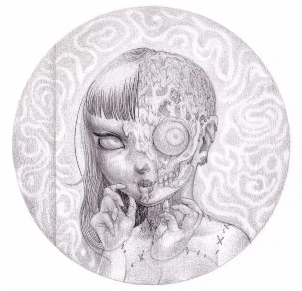 "yummy" 2025; colored pencil and graphite