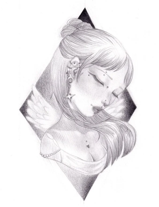 "mon ange" 2025; colored pencil and graphite