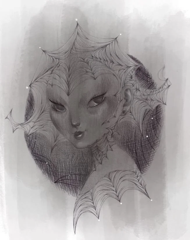 "web" 2025; colored pencil and graphite, also colored digitally