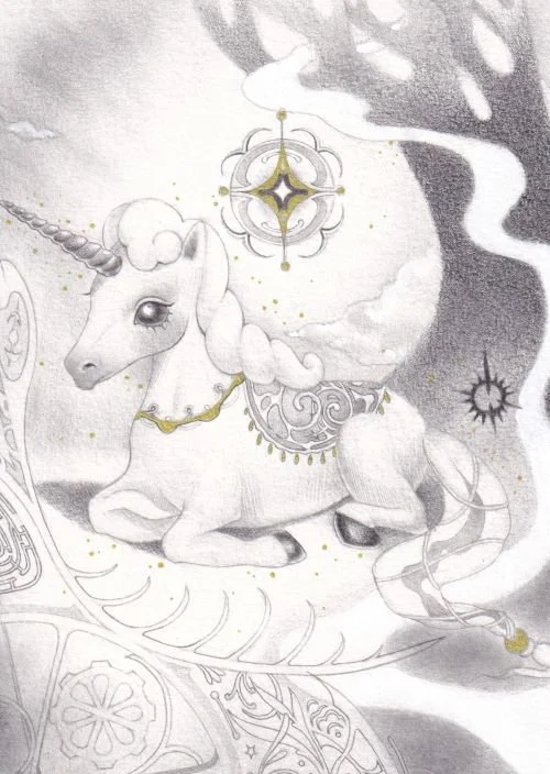 "Olos" 2025; graphite and gel pen; featured in Power in Numbers 2025 at Gallery Nucleus (CA)