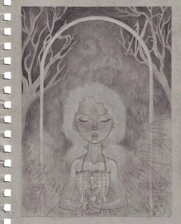 "Welcome" 2023; graphite and colored pencil