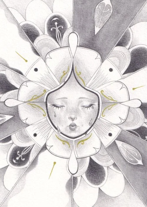 "Grace" 2025; graphite and gel pen; featured in Power in Numbers 2025 at Gallery Nucleus (CA)