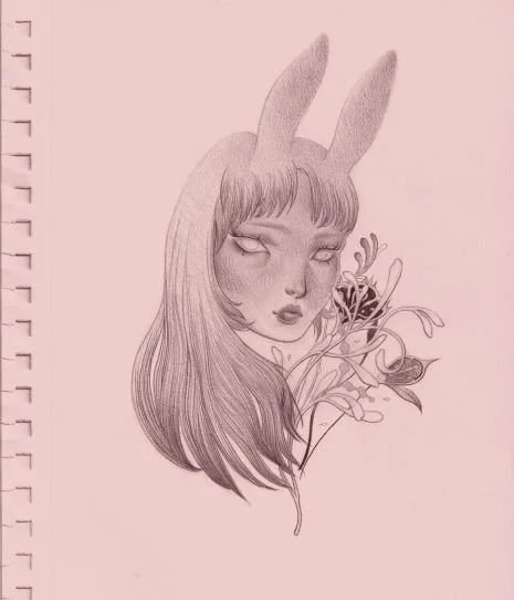 "V" 2021; colored pencil