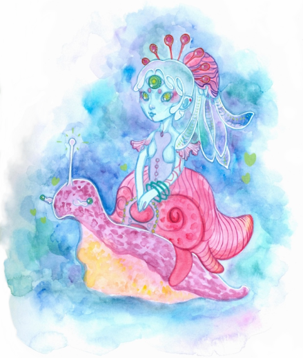 "Alien Snail Princess" 2017; watercolor