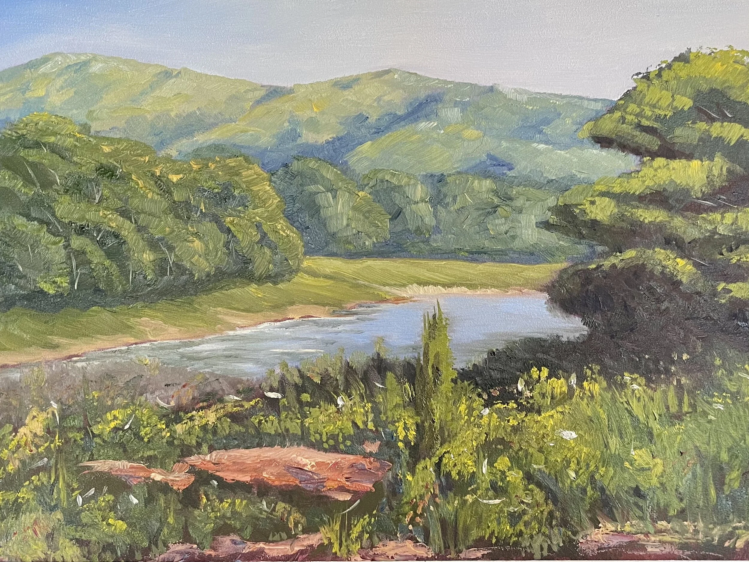 Hay River, 550 x 370 mm, oil on board unframed, $350
