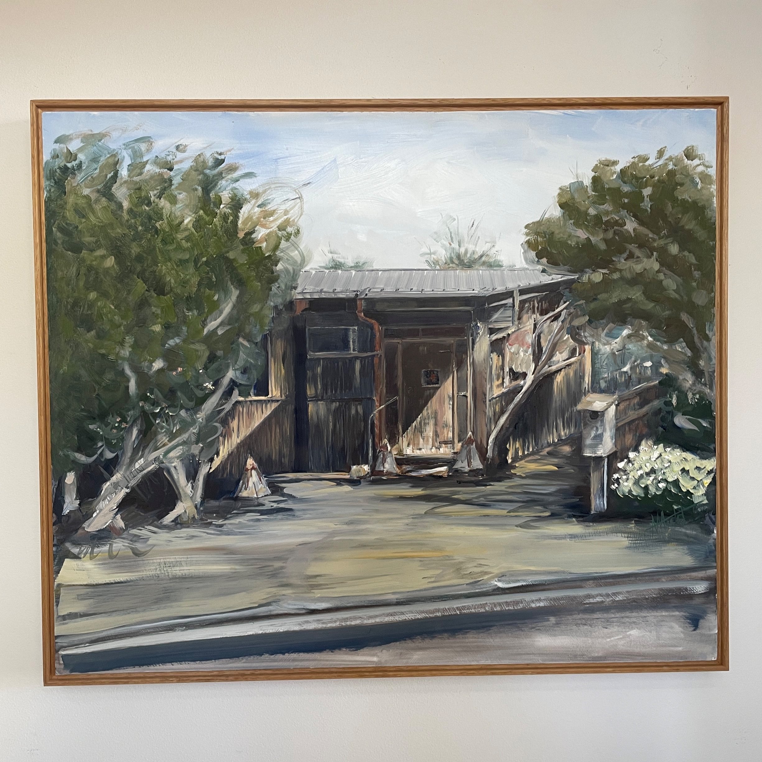 'One of a kind' / Jan Juc. Framed 47 x 58 cm. Oil on board. I've loved this place from the time I moved here 14 years ago. It was early in 2022 when scaffolding went up around it for renovations. This was the moment I decided that I needed to paint m