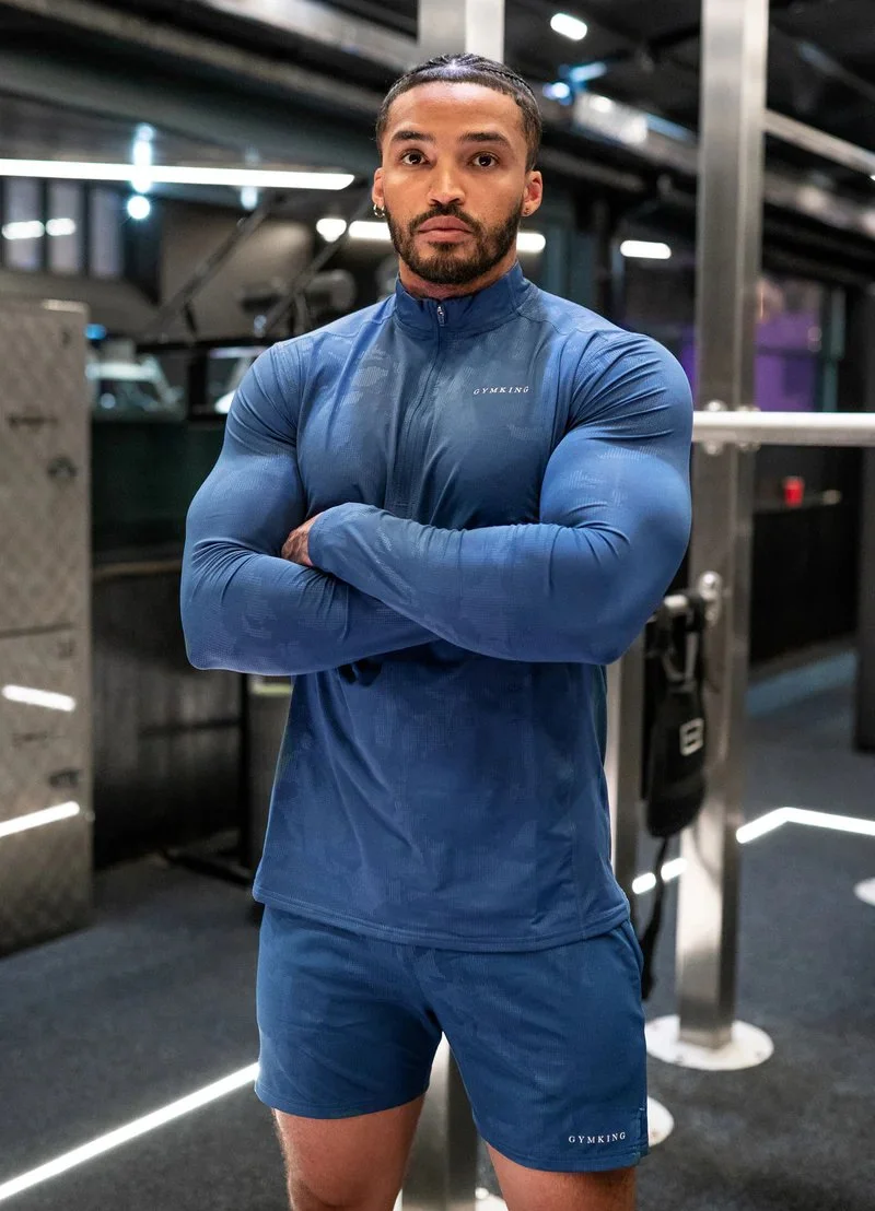 Gym King Debossed Camo Zip Funnel Moonlight Blue