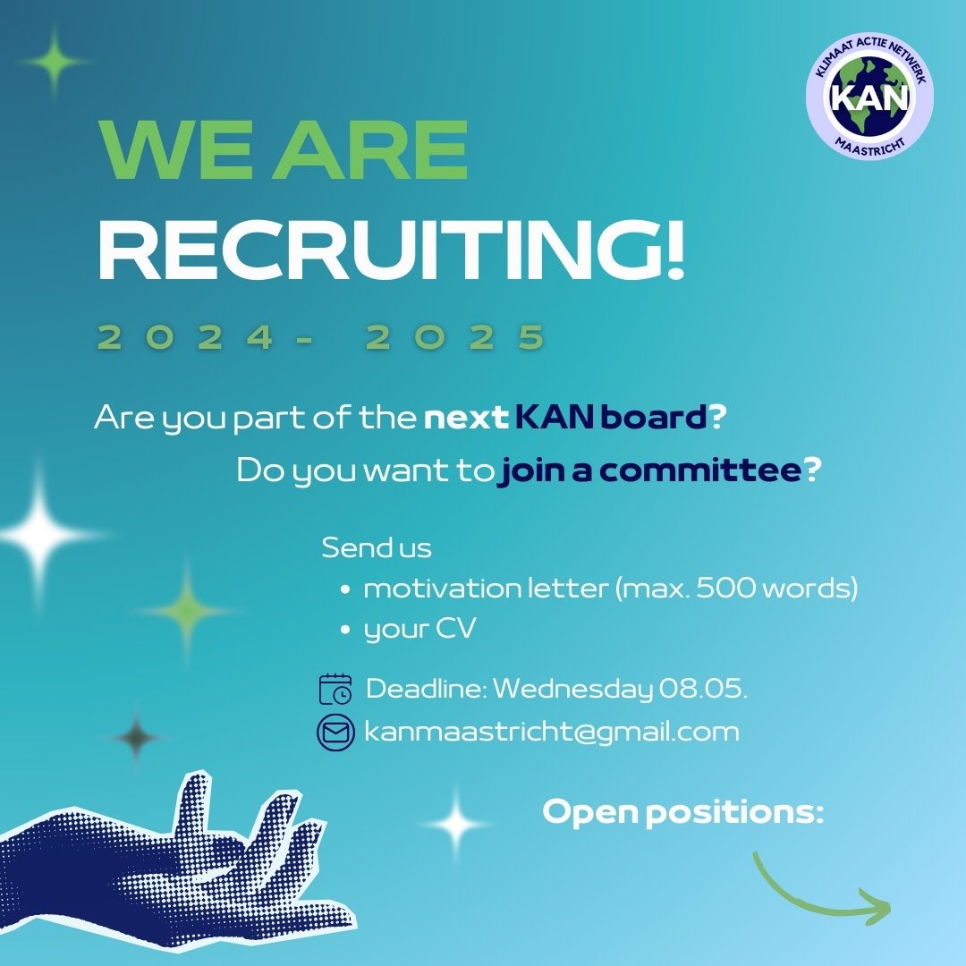 Are you passionate about climate justice, sustainability or improving our university?🎉 Then KAN is your organization! We are recruiting new members for our board positions and committees!💫 Make sure to apply with your CV and a short motivation lett