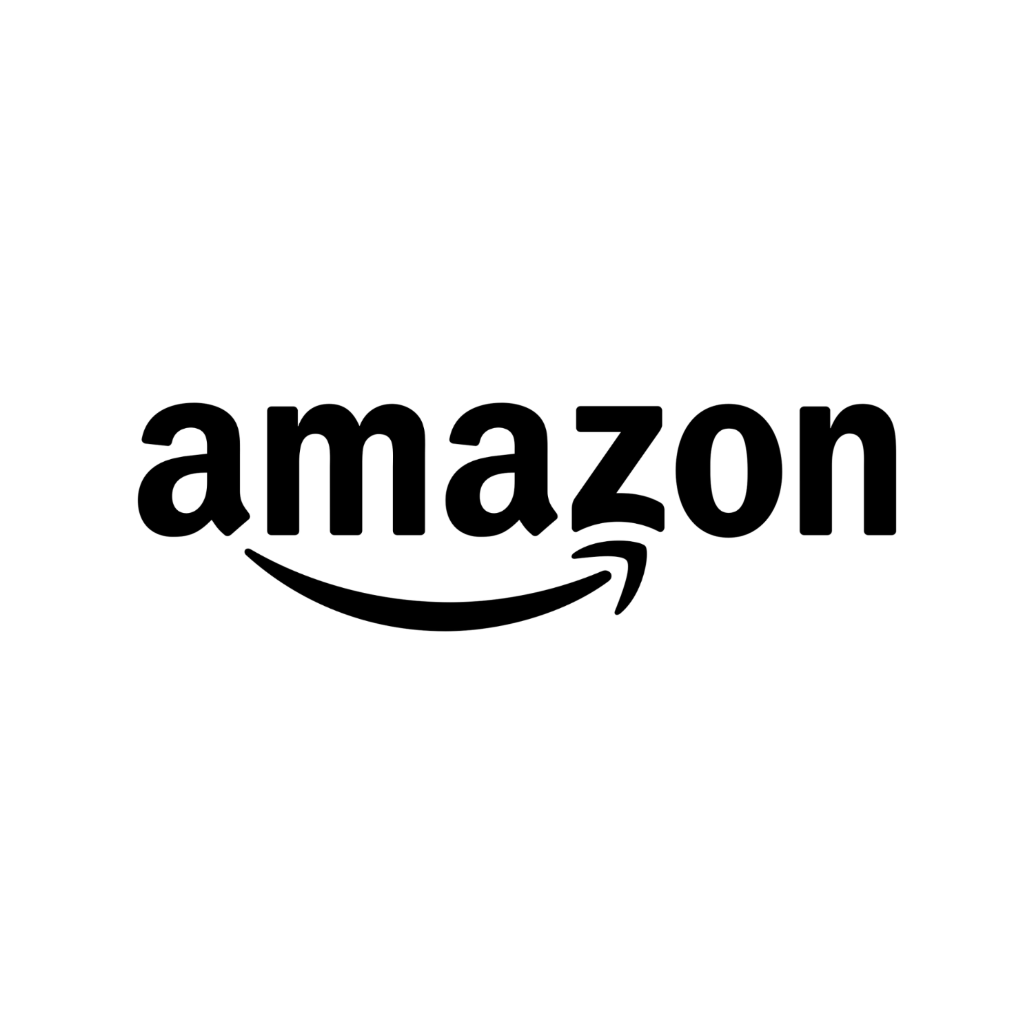 Black and white Amazon logo with the word 'amazon' and a curved arrow underneath.