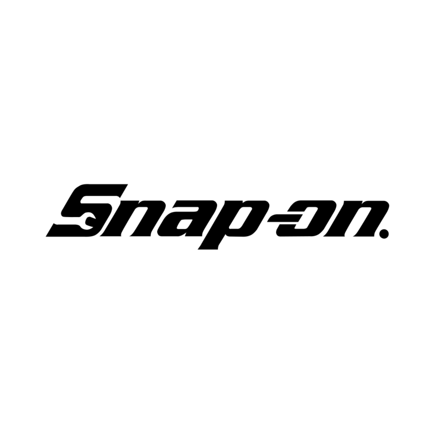 Black and white Snap-on logo with stylized text centered on a white background.