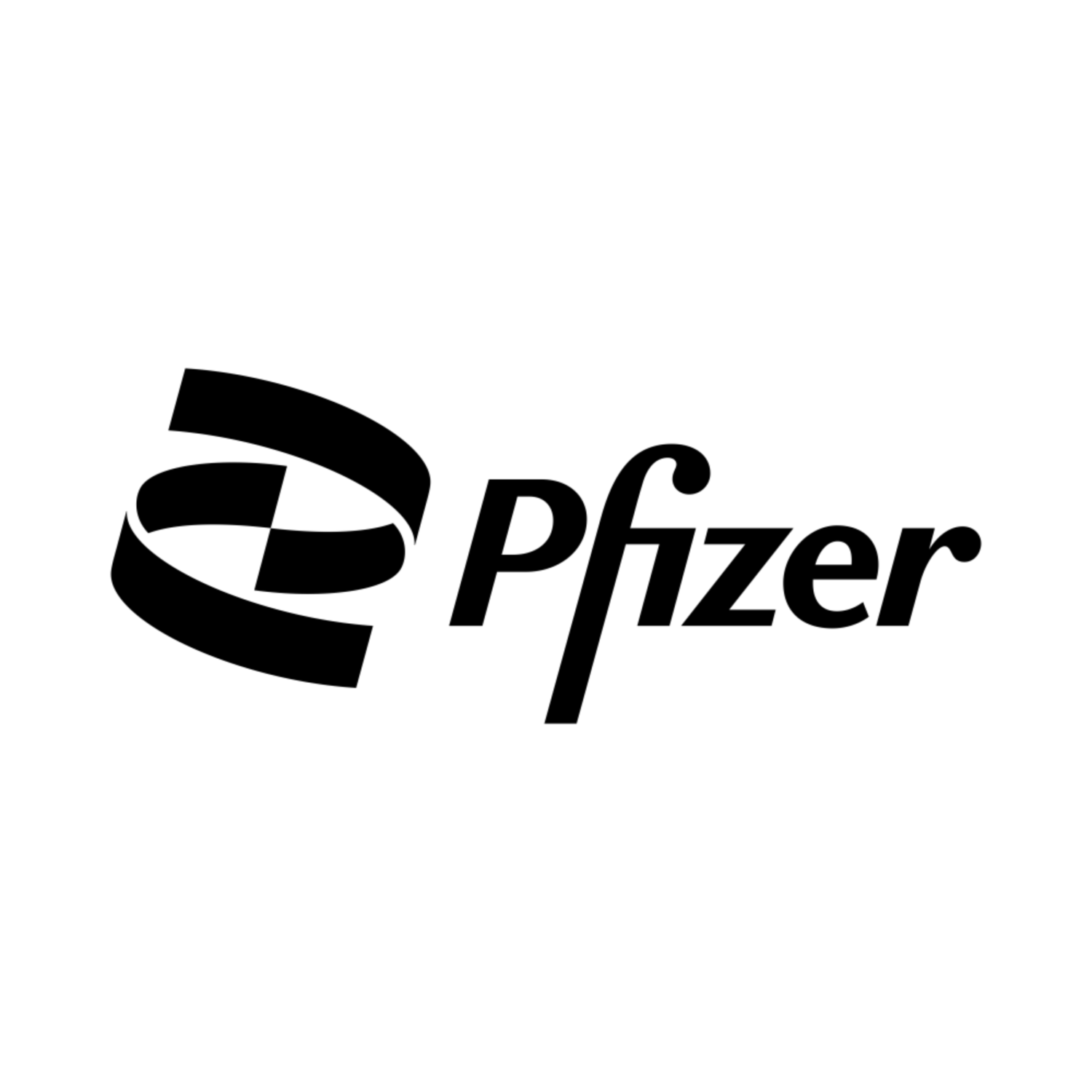 Black and white Pfizer logo with a stylized globe and the word 'Pfizer'.