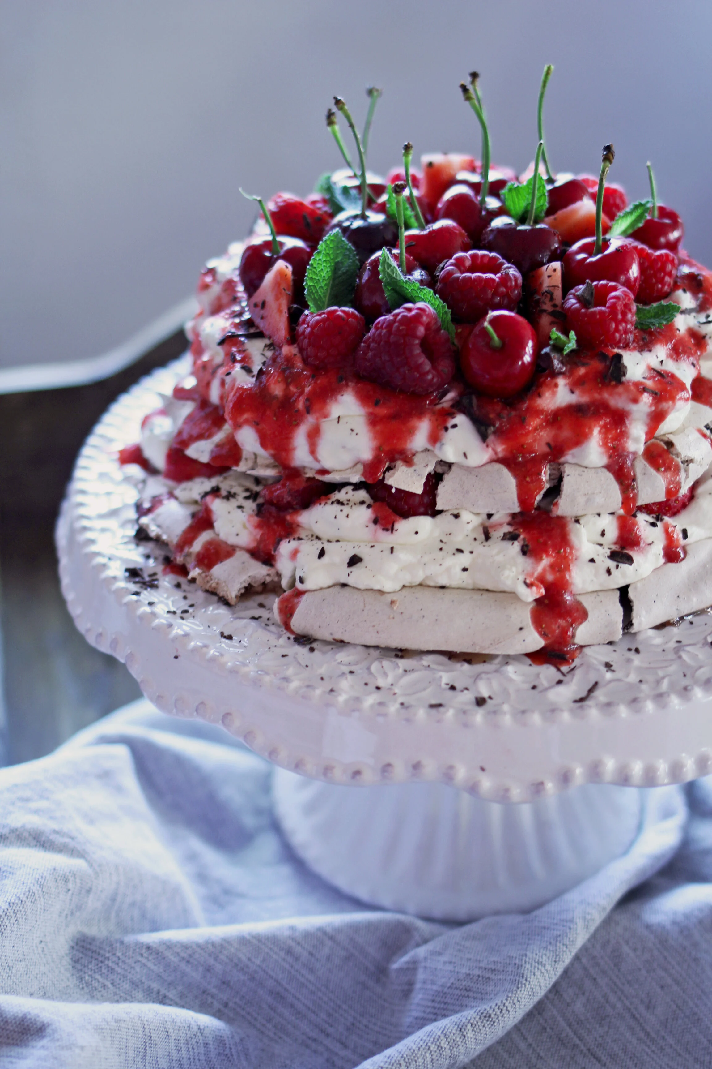 Chocolate & Berry Meringue Cake