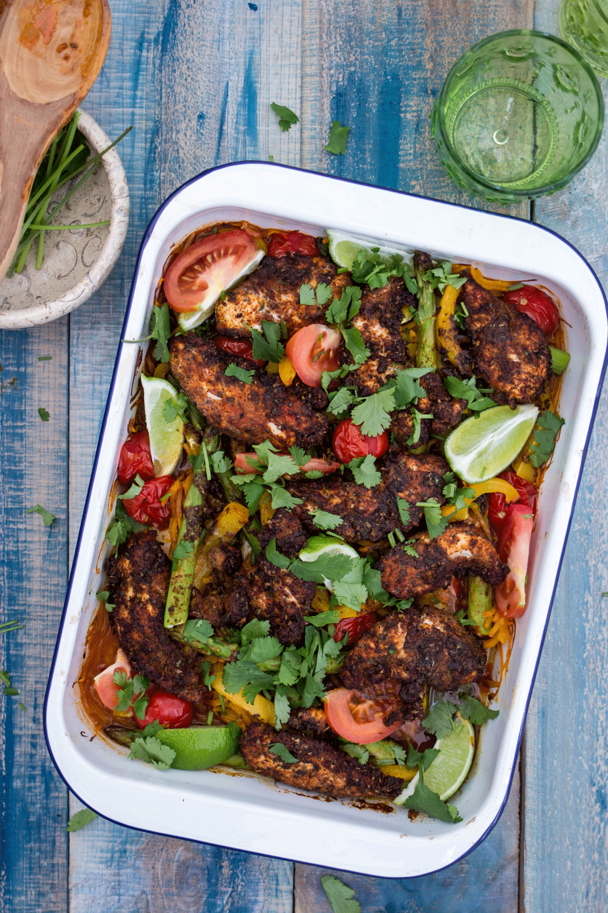 One Pan Cajun Chicken Rainbow Bake