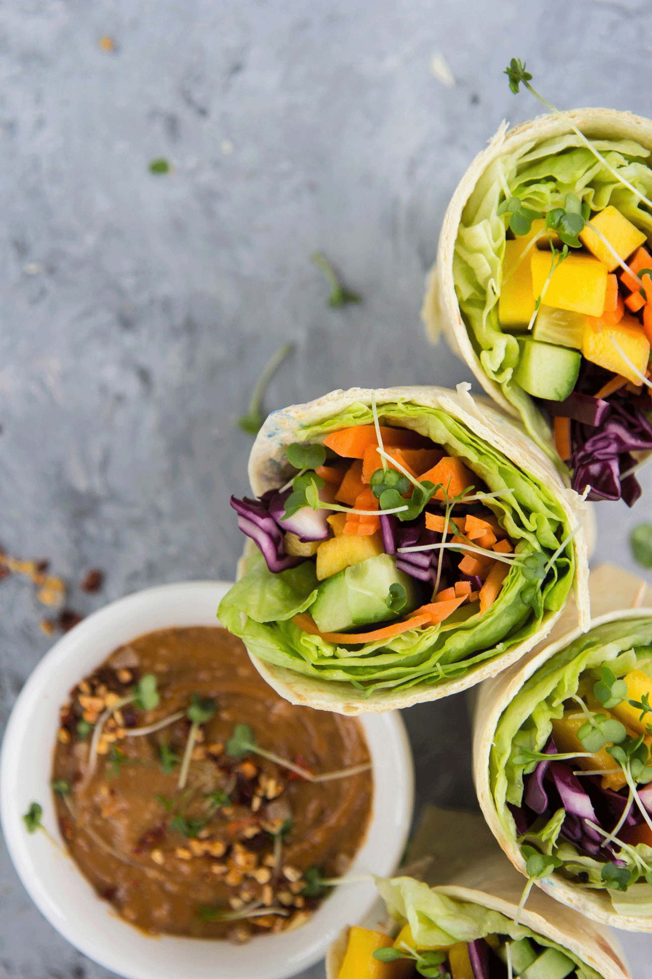 Rainbow Rolls with Peanut Sauce