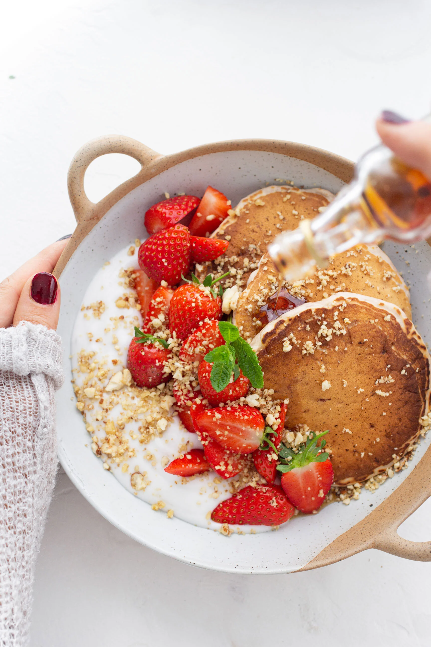 Vegan Strawberry &amp; Cream Pancake Bowl