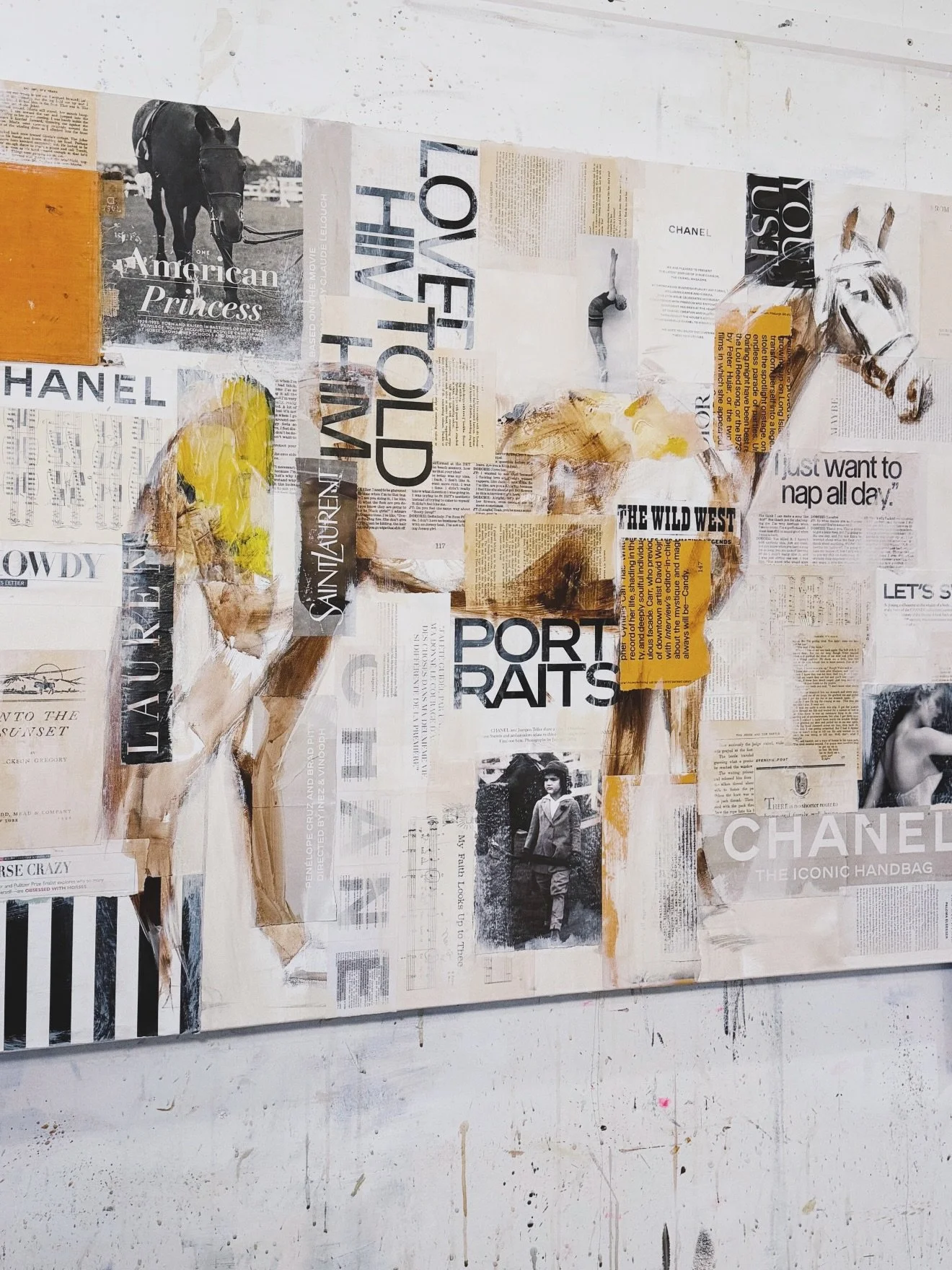 Hey guys! 2026 is gaining steam and excited to share a few snapshots from January... sneak peak of new work for my exhibition Rides Again opening tomorrow, February 12 @gallery.wild, various collage material, studio walls, obligitory cat picture and 