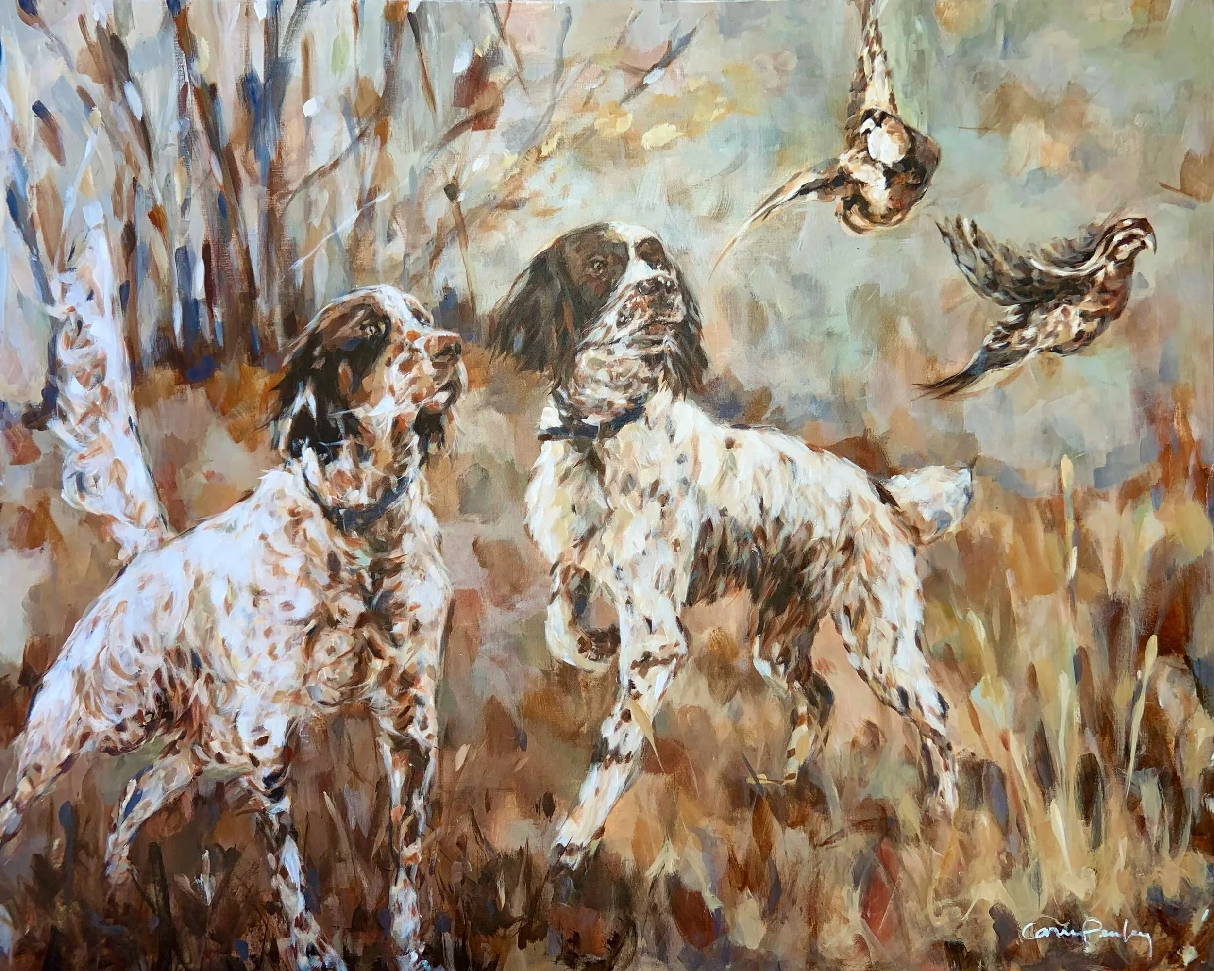 Carrie Penley hunting spaniels dogs quail painting art