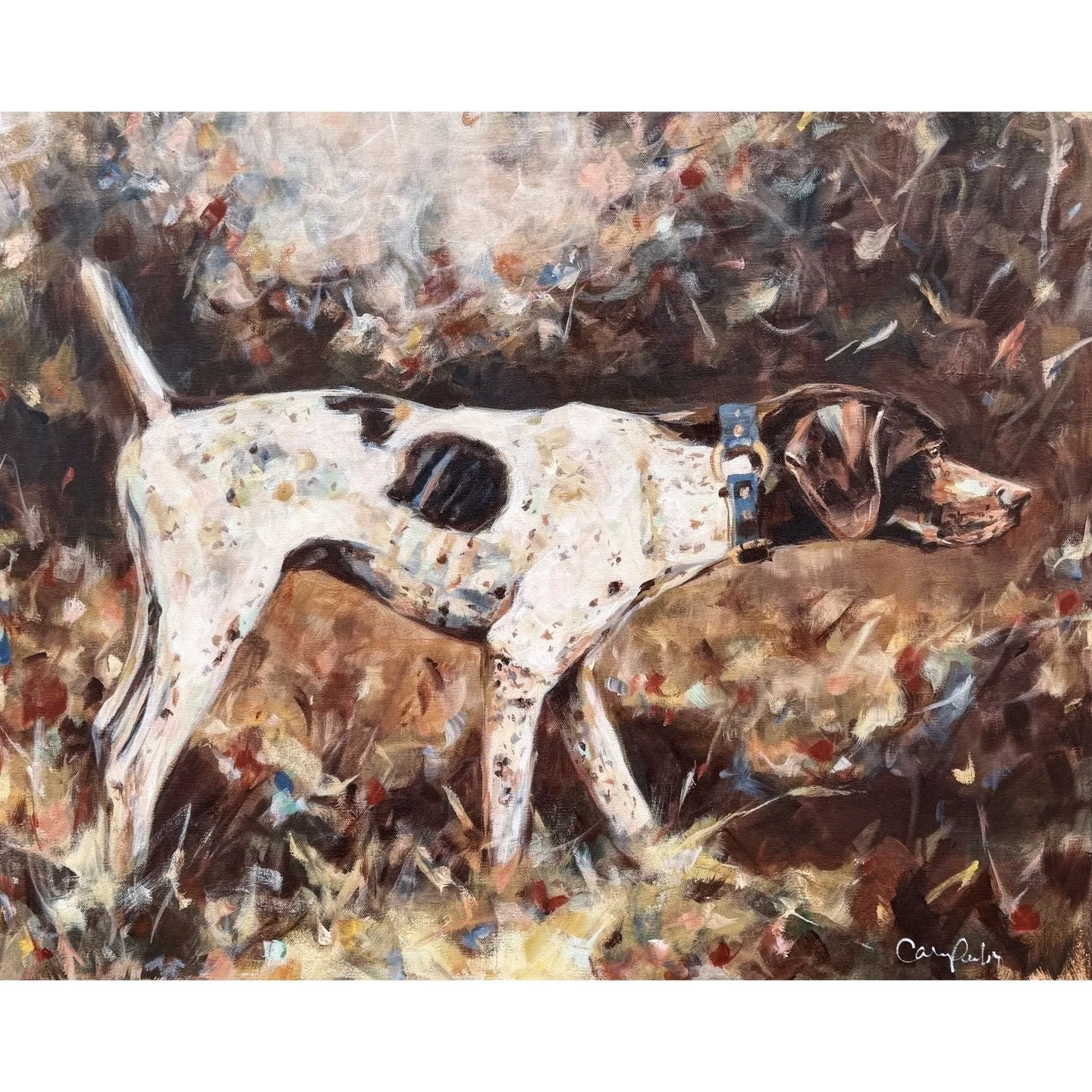 The art of the hunt.  Watching dogs in the field is magical. Getting to take their photo is even better!  The pointer in this painting is from @beretta_shooting_grounds at @barnsleyresort. 

Daisy
24x30 on canvas
DM FOR INFO