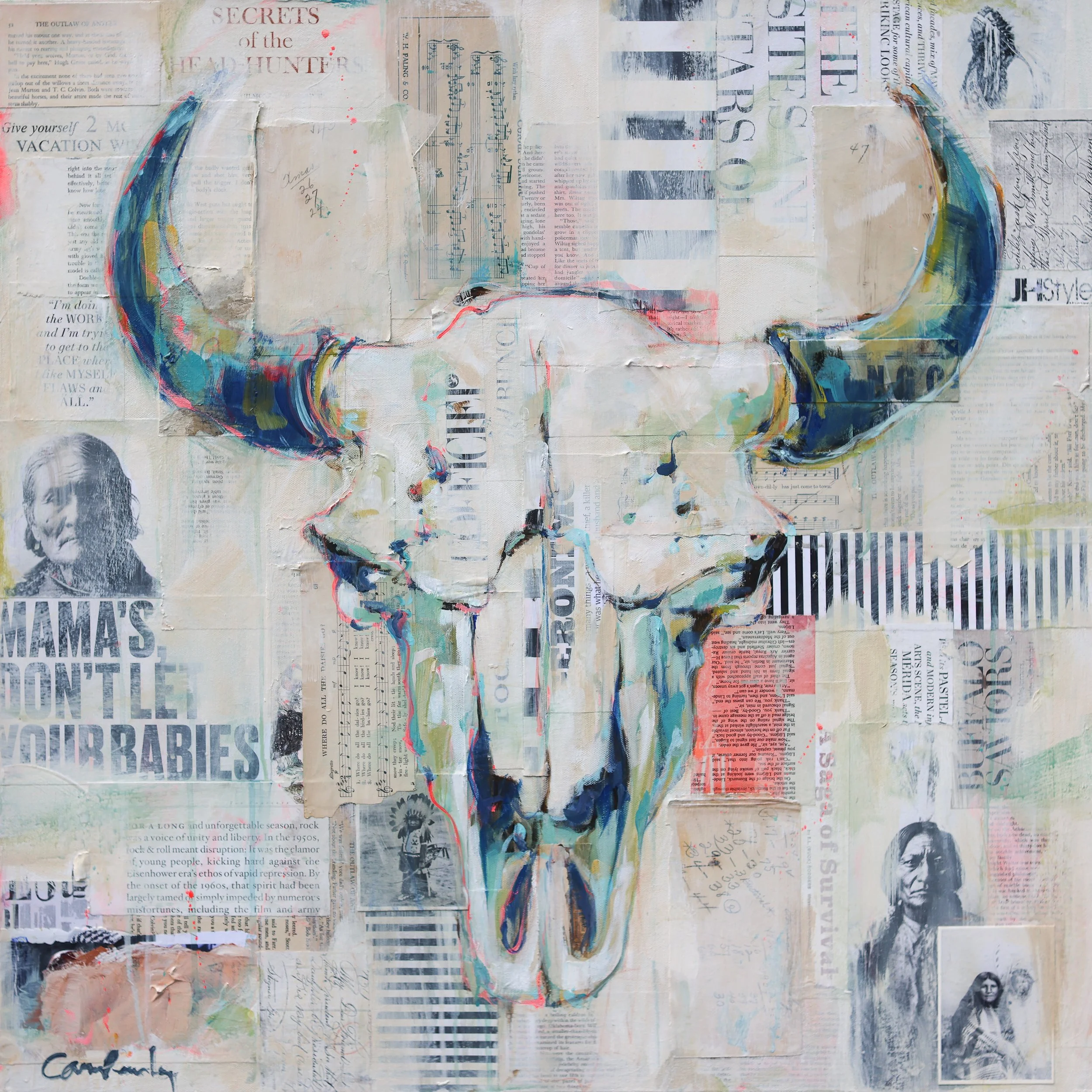  Buffalo Saviors, mixed media on canvas, 30 × 30, $5750 