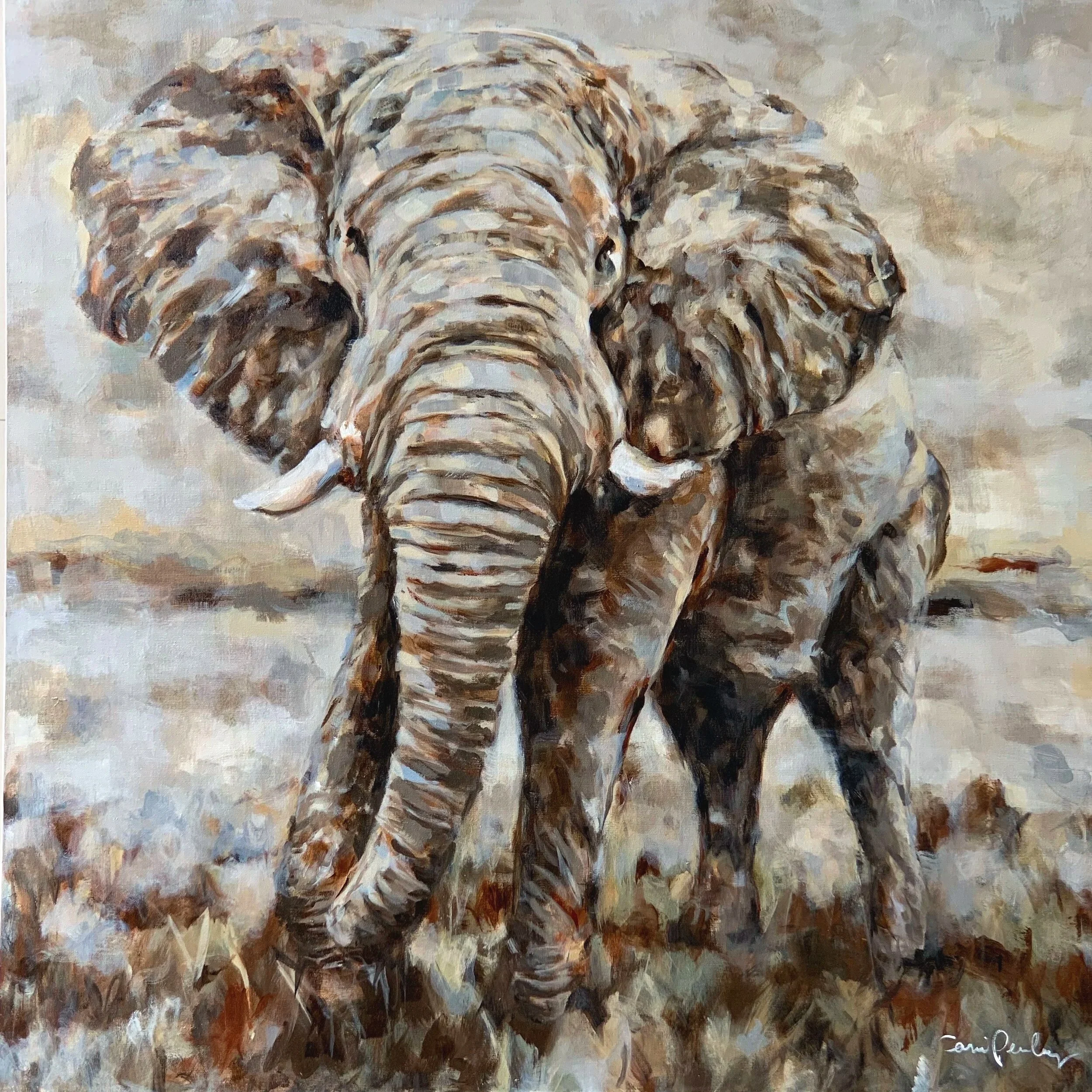 carrie penley elephant painting, african wildlife, wildlife art, original art