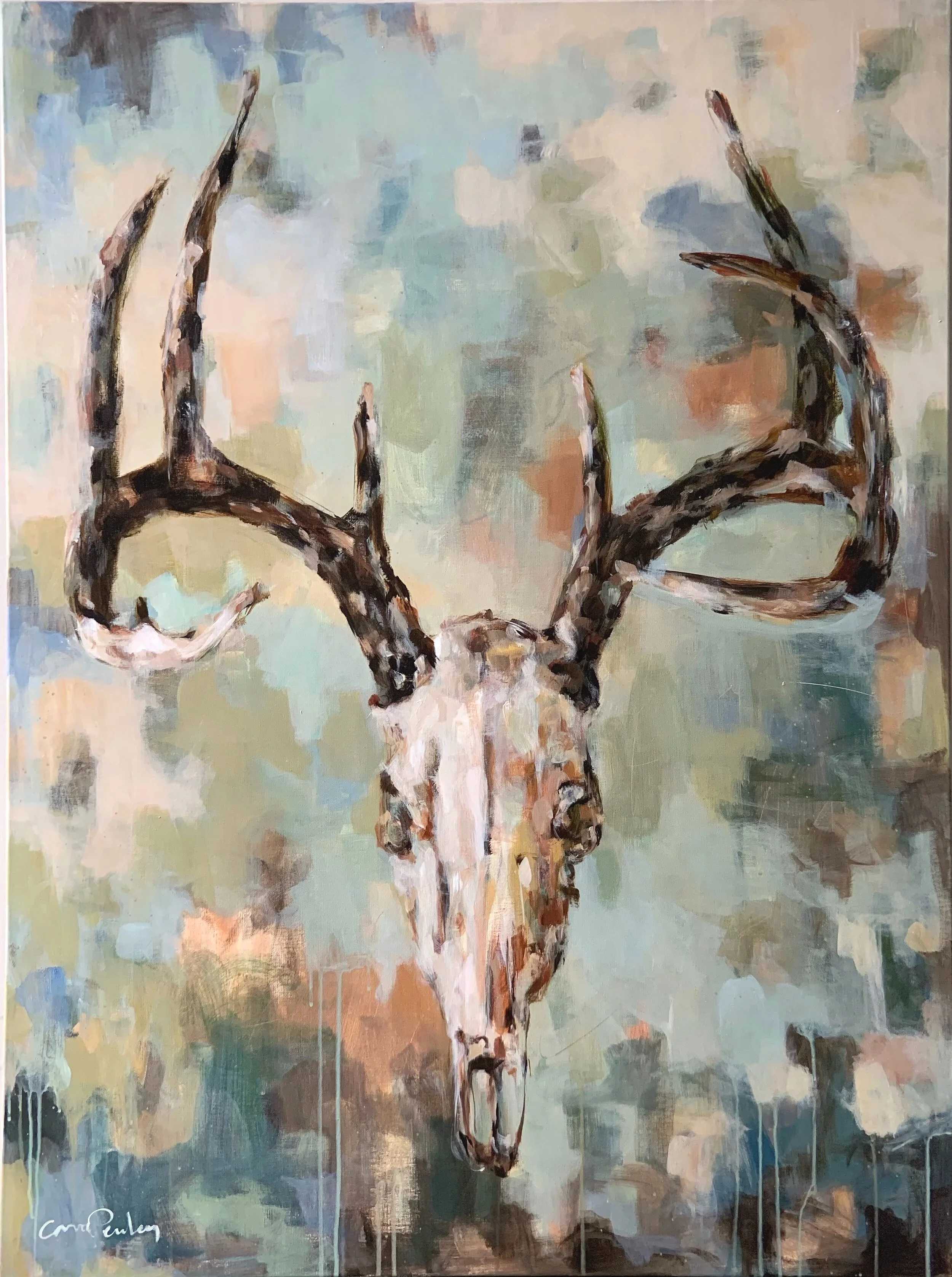 carrie penley stag skull painting, deer skull, wildlife art