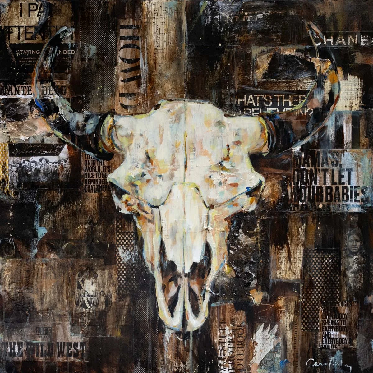 Wanted, mixed media on canvas, 36 x 36, $6200, Carrie Penley Studio