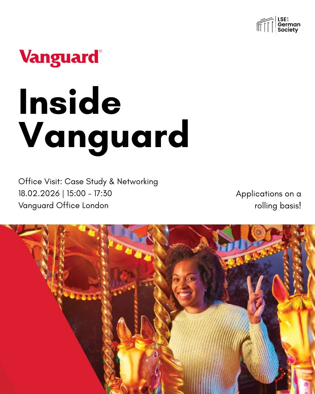 LSE German Society @vanguardgroup 

📆 Wednesday, 18 February 2026 | 15:00-17:30
📍 Vanguard London Office
🇩🇪 For German-speaking students
Join us for an afternoon with Vanguard and gain insights into the Vanguard brand, multi-asset portfolio build