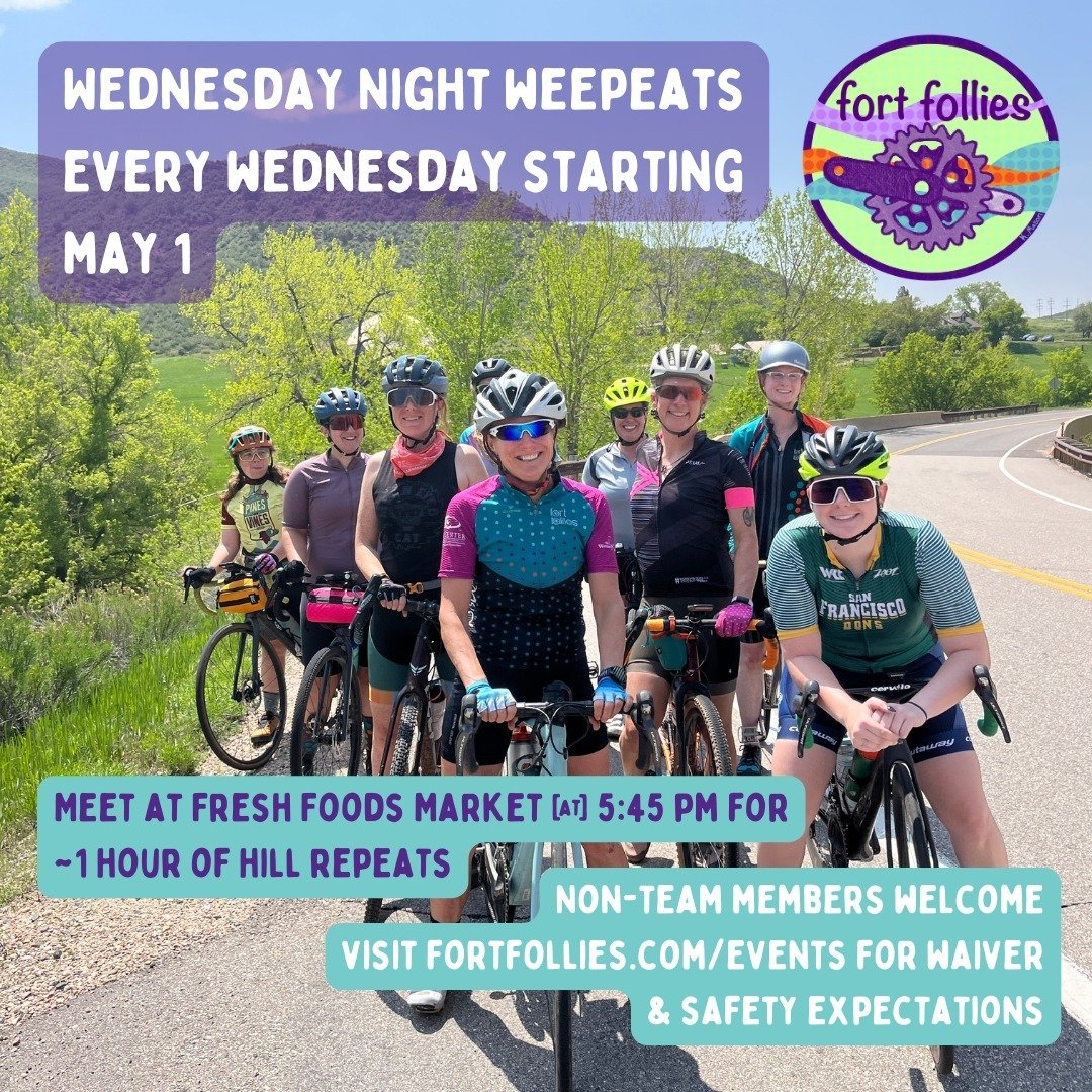 🚵&zwj;♀️ With more hours of daylight and better weather, Wednesday Night Weepeats with the Follies is starting back up again on May 1st! We meet at Fresh Foods Market (what was previously Beaver's Market) at 5:45 every week. We roll out at conversat