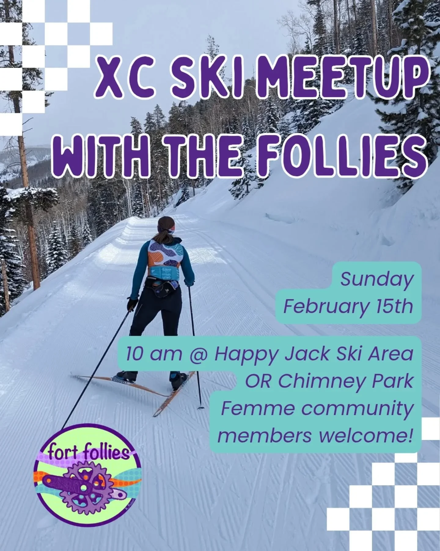 ❄️ Let's meet up for some cross country skiing! Free meetup and open to all femme community members. This event is for anyone wanting to try skiing or just looking for a friendly group to ski with.

Meet at Tie City Trailhead at 10am for roughly 2 ho