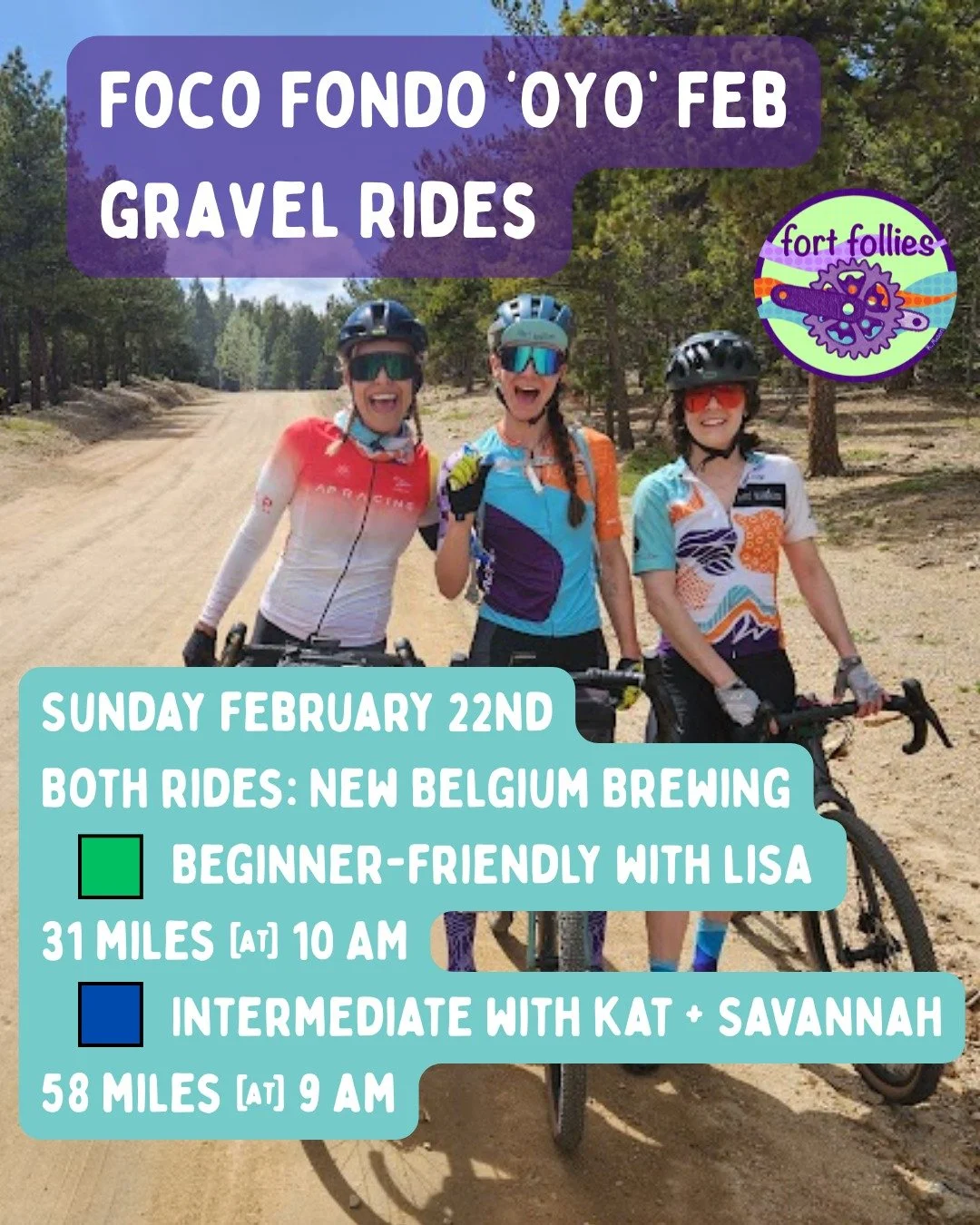 Come ride with us to complete the short or long routes for the final @focofondo 'On-Your-Own' training ride! All femme community members are welcome to join. All riders need to complete both the FoCo Fondo and Fort Follies waivers, found on both our 