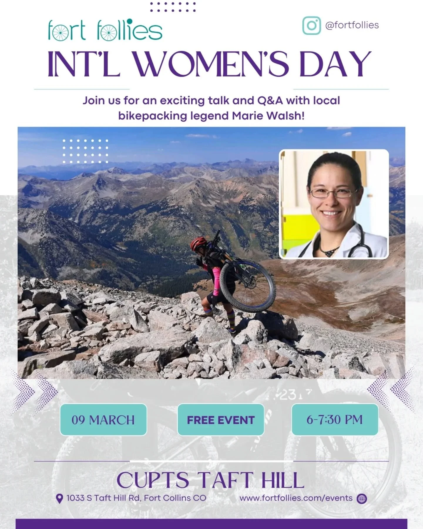 In honor of International Women's Day, join us for a casual Q&amp;A with local badass cyclist, bikepacker, and physician Marie Walsh @mariewalsh9. This is a great chance to ask any questions you have about bikepacking (ie. how to get started, fueling