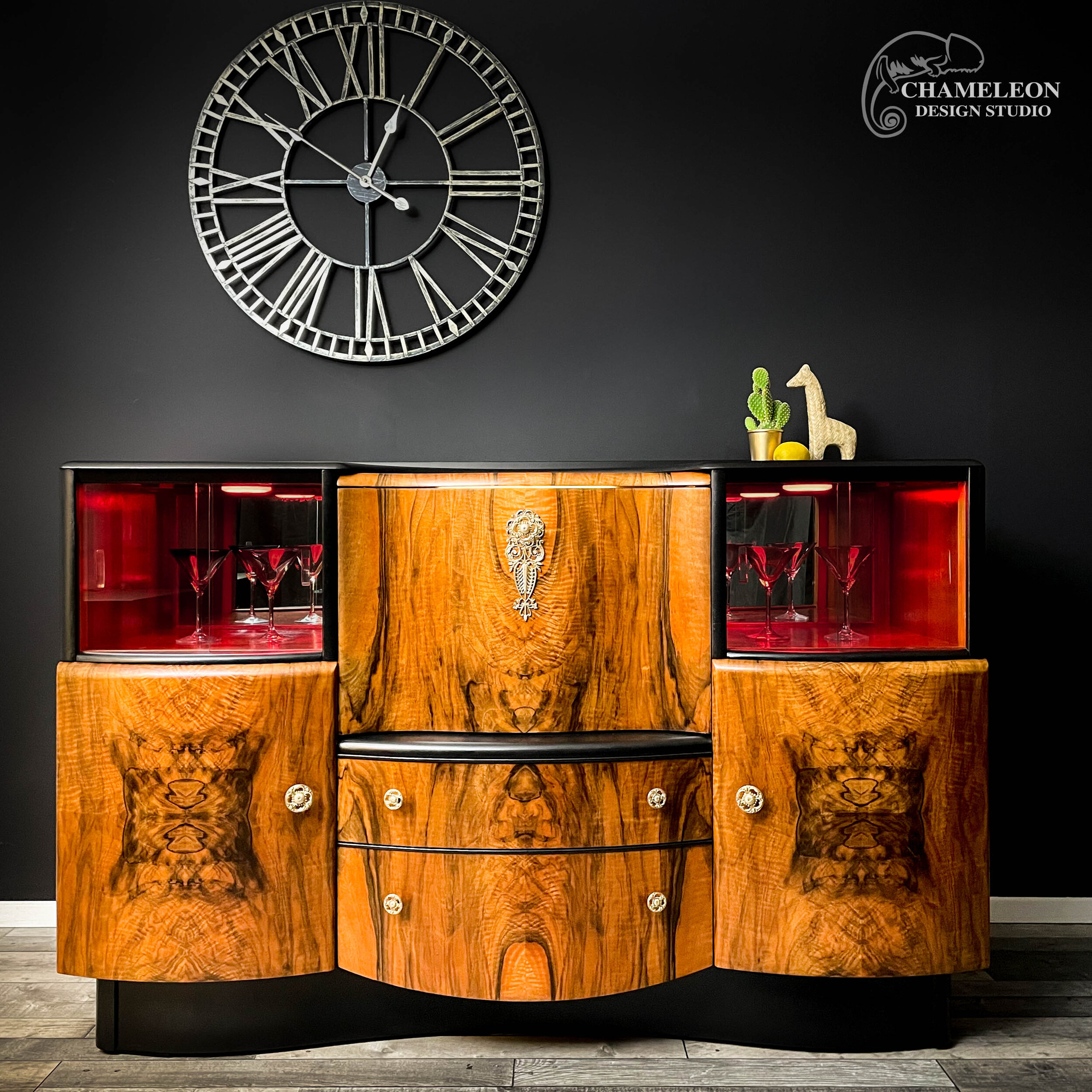 Front of Cocktail Drinks Cabinet with red lights on