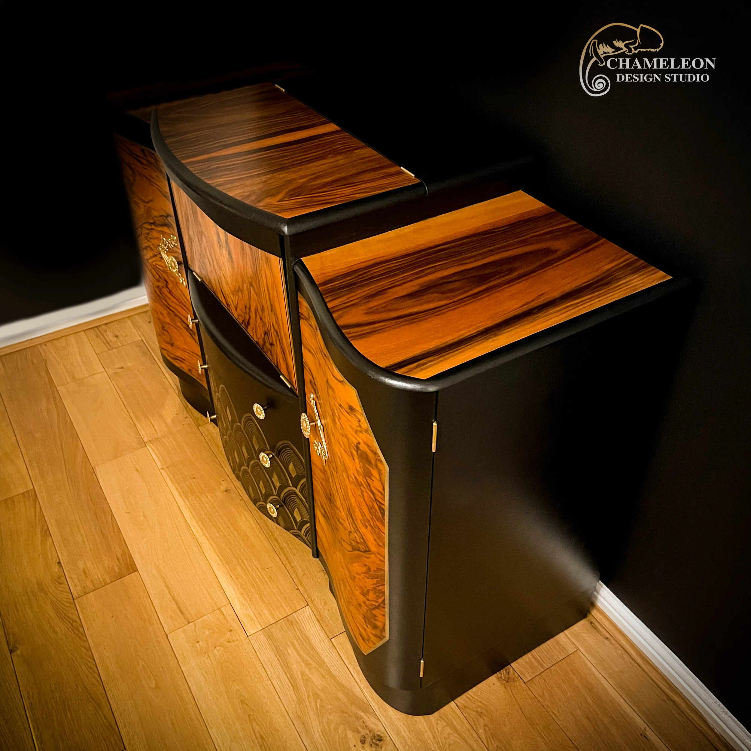 Art Deco drinks cabinet with beautiful wood grain