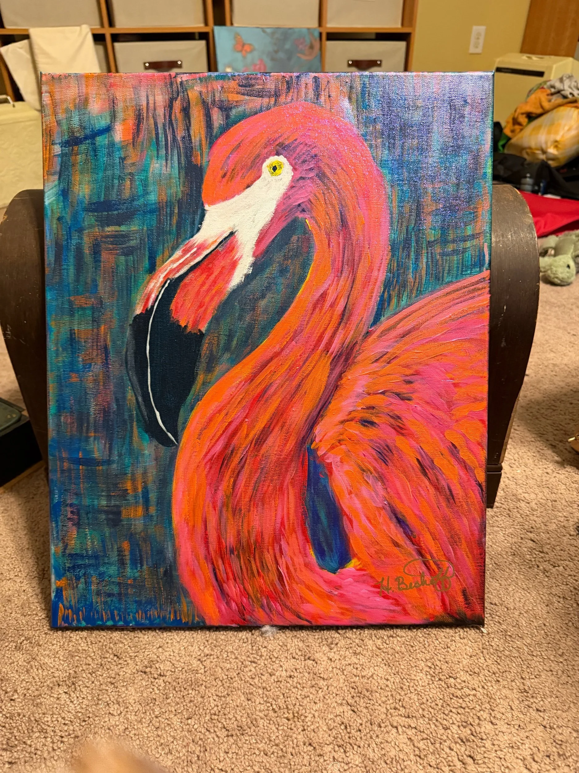 Original Flamingo Painting – Flamingo Afterglow | Tropical Wall Art