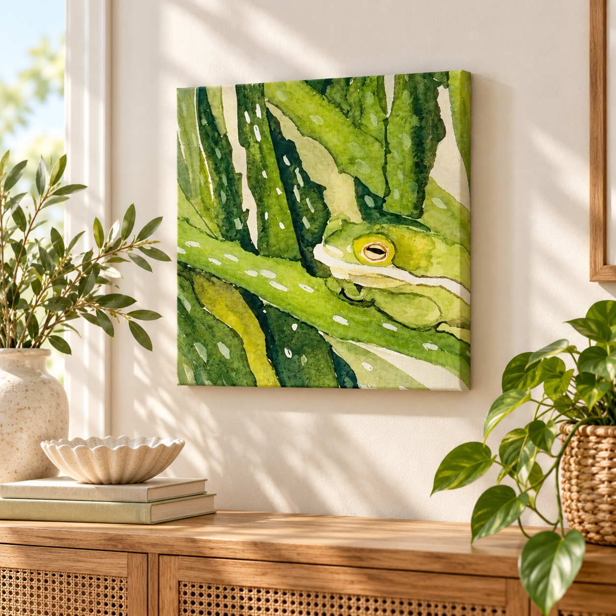 Frog in Aloe | Tropical Botanical Canvas Print