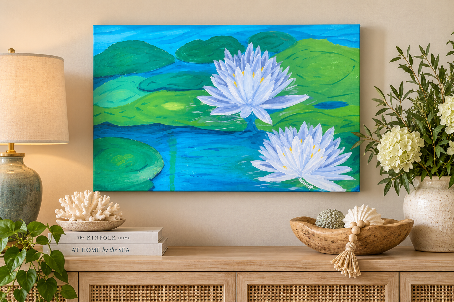 Water Lily Garden | Coastal Botanical Canvas Wall Art Print