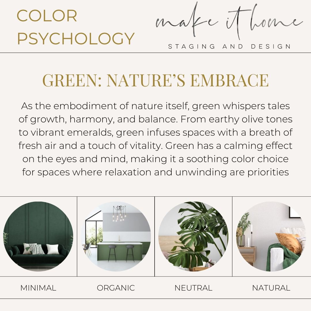 Color psychology: Part 1 💚 Colors are known to evoke different sensations. In this series we discuss different colors and what they bring to a space. 

Green: minimal, organic, neutral, natural

Green is associated with nature and has a calming effe