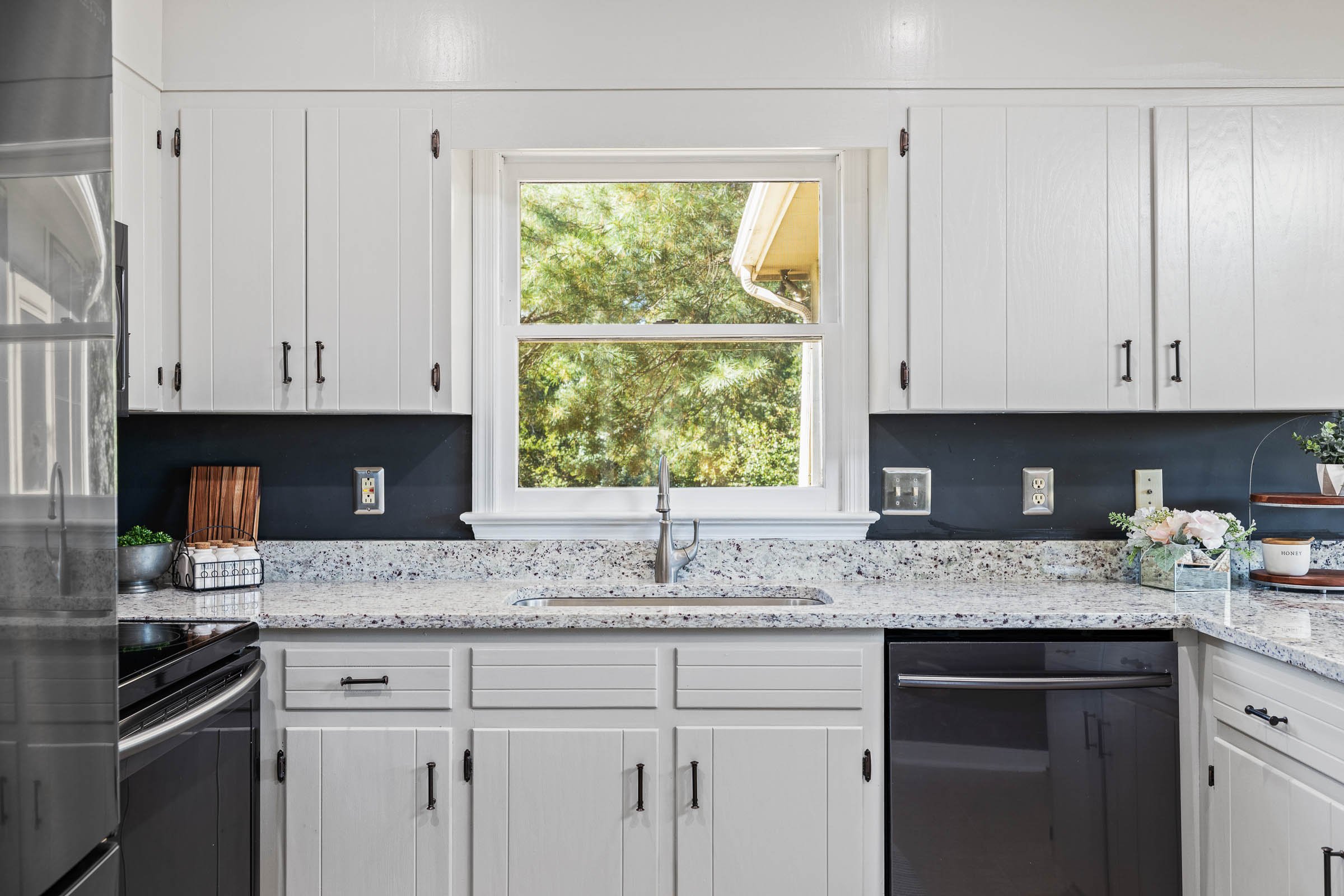 'Agreeable Grey' Cabinets Lighten this Space and Pair Perfectly with the New Counters - Ruckersville, Virginia