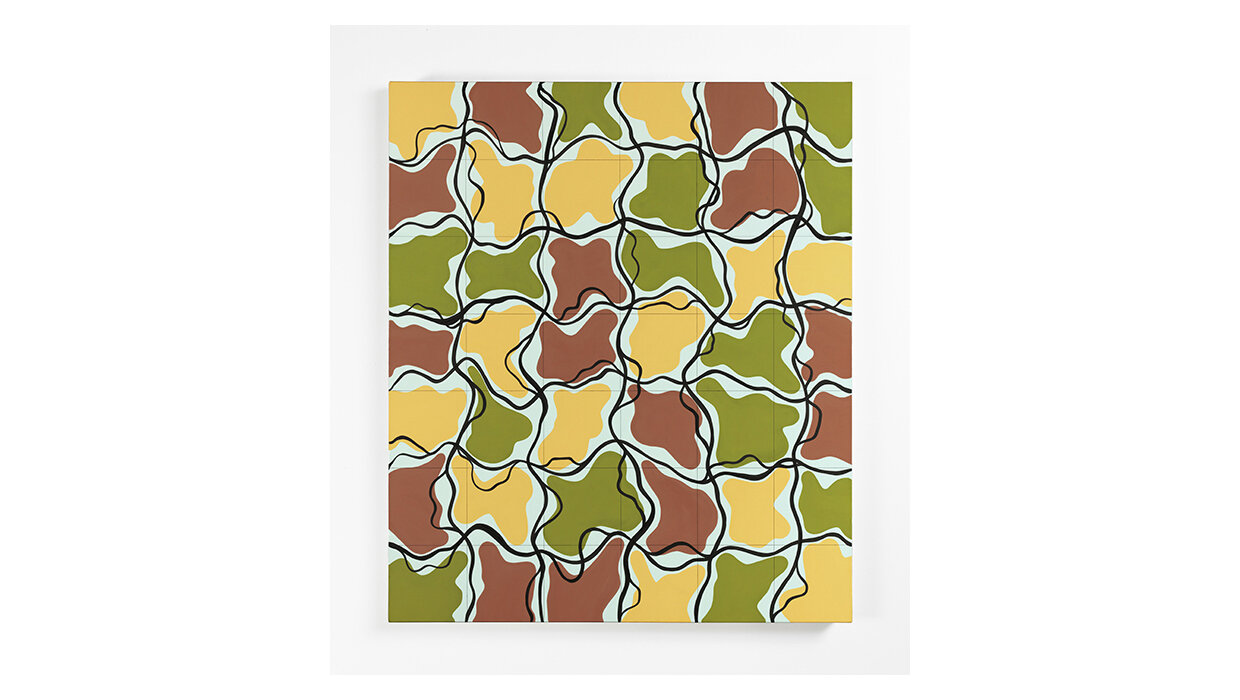 Olive, Rust, Straw Shapes with Fluid Grid