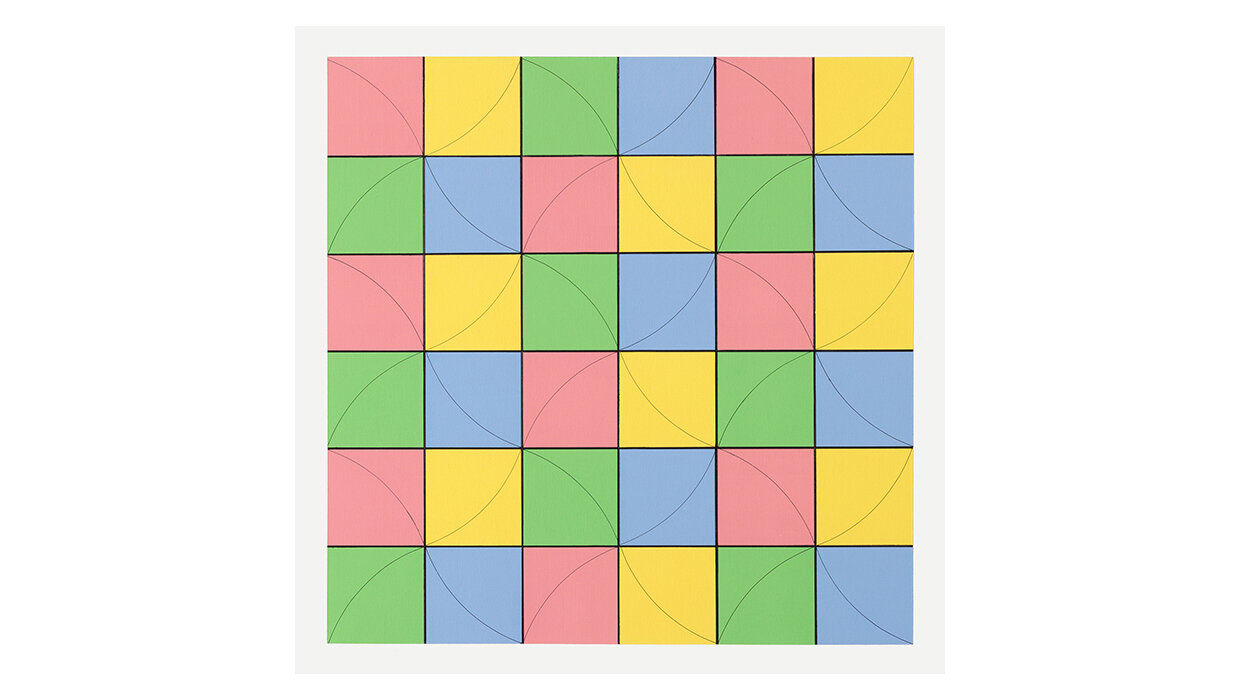 Not Titled (Four Colored Grid with Curves)