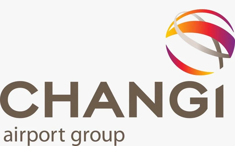 Logo for Changi Airport Group, featuring a multicolored spherical design and the company's name.