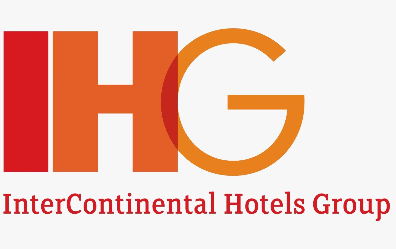 Logo of InterContinental Hotels Group featuring large stylized letters I, H, and G in shades of red and orange, with the company name written below in red.